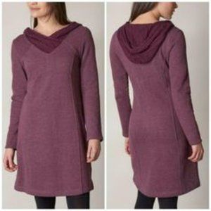 Prana Maud plum hooded sweatshirt dress with sweater knit